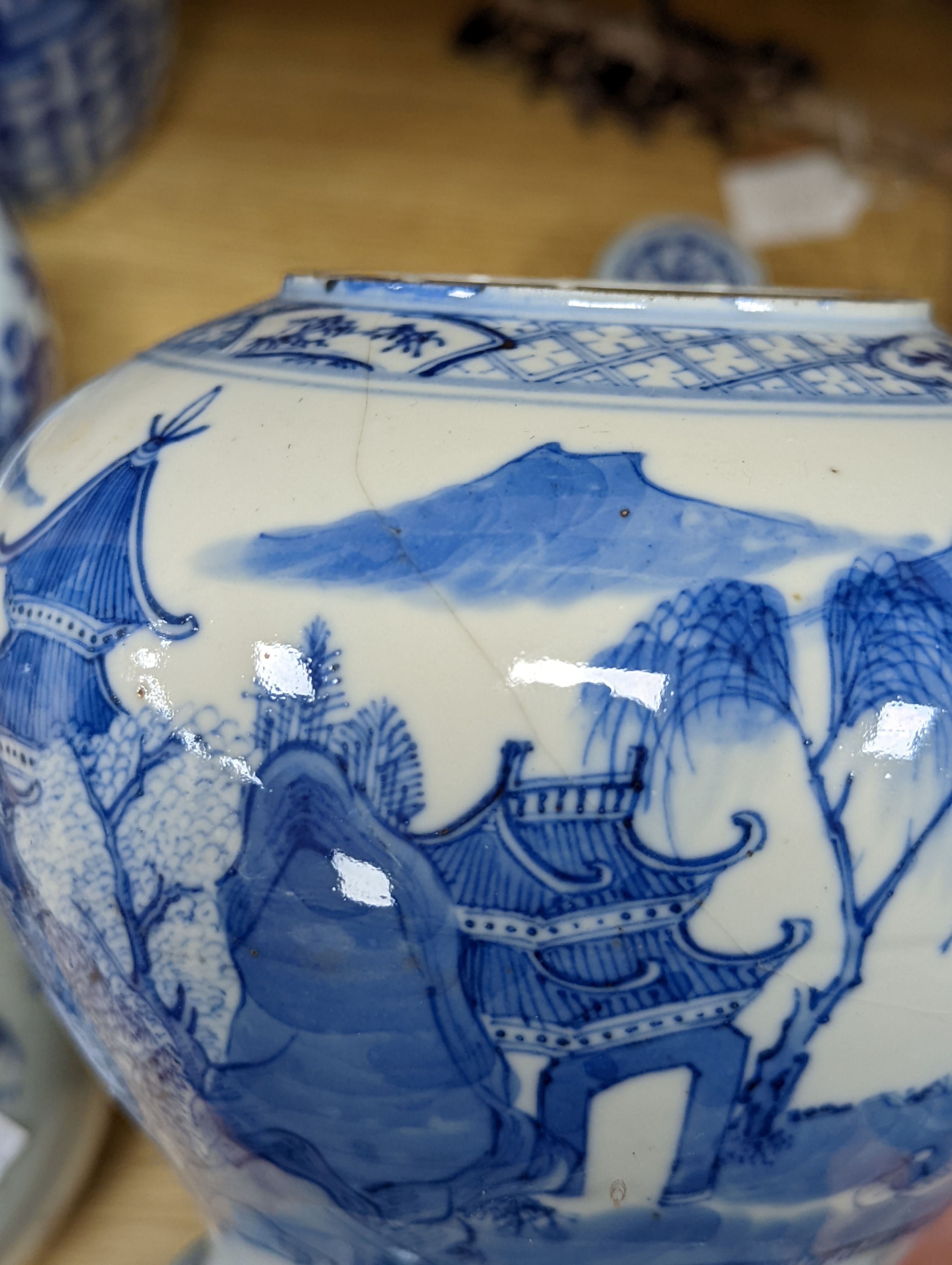 Four Chinese blue and white jars, 19th century and later